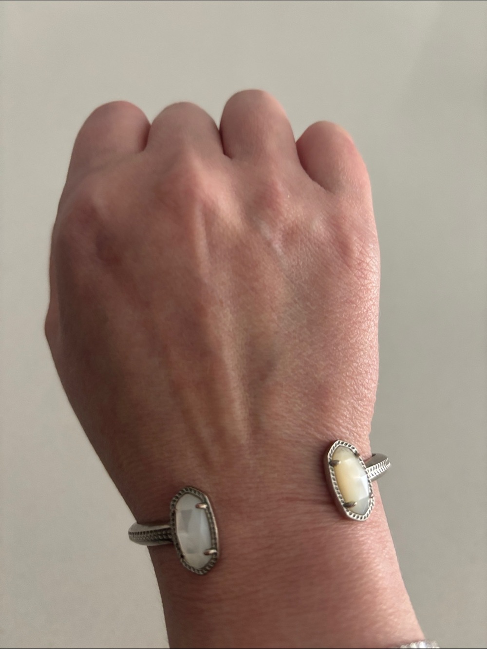 KENDRA SCOTT Sterling Silver Open Cuff Bracelet with White and Cream Stones